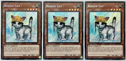 3 x RA02-EN001 Rescue Cat - Secret Rare 1st Edition LP/NM YuGiOh Cards - Image 1