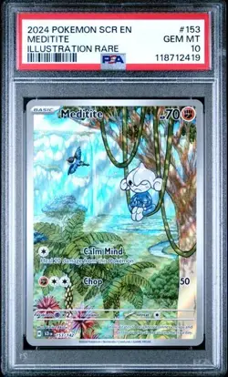 PSA 10 Gem Mint Meditite #153/142 Stellar Crown Illustration Pokemon TCG - Image 1