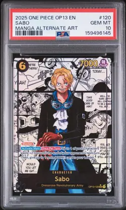 2025 One Piece OP13 En Manga Alternate Art #120 Sabo PSA 10 GEM MINT - Image 1