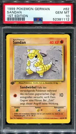 PSA 10 Pokemon 1999 German Deutsch 1st Edition Base Sandan Sandshrew #62 - Image 1