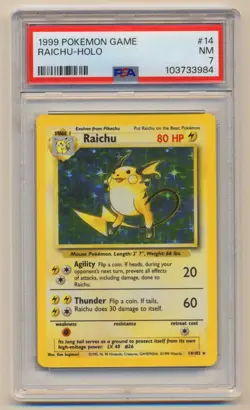 PSA 7 Pokemon Base Set Unlimited Holo Rare Raichu 14/102 NM Near Mint Condition! - Image 1