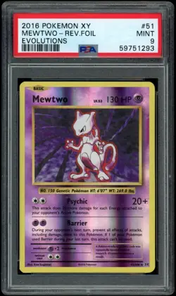 2016 Pokemon XY Evolutions Mewtwo Reverse Foil #51 PSA 9 - Image 1