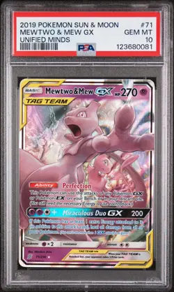 Pokemon Mewtwo & Mew GX 71/236 Tag Team SM Sun & Moon Unified Minds PSA 10 - Image 1