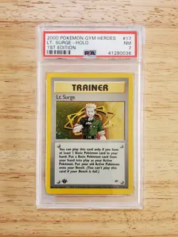 Pokemon PSA 7 NM-MINT 1999 Lt. Surge 1st Edition Gym Heroes Holo Card - Image 1