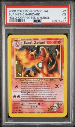 2000 POKEMON GYM CHALLENGE HOLO-CORRECTED SYMBOL #2 BLAINE'S CHARIZARD PSA 3 - Image 1