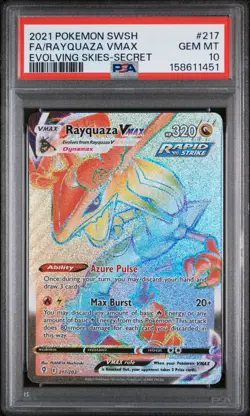 2021 POKEMON EVOLVING SKIES SECRET RAINBOW RARE RAYQUAZA VMAX 217/203 PSA 10 - Image 1