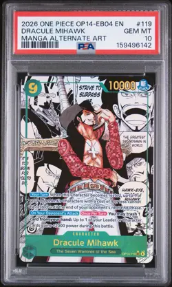 2026 One Piece OP14-EB04 Dracule Mihawk Manga Alternate Art PSA 10 #OP14-119 - Image 1