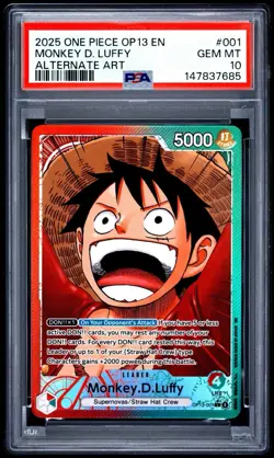 2025 ONE PIECE OP13 MONKEY D LUFFY ALT ART #001 LEADER PSA 10 GEM MINT - Image 1