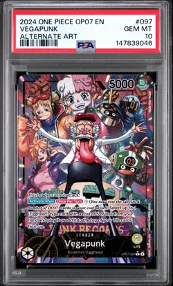 2024 ONE PIECE OP07 VEGAPUNK ALT ART #097 LEADER PSA 10 GEM MINT - Image 1