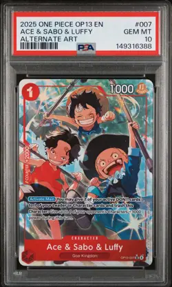 2025 ONE PIECE OP13 ACE & SABO & LUFFY ALT ART #007 PSA 10 GEM MINT - Image 1