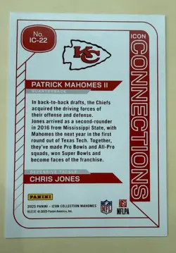 2025 Panini- Icon Collections Mahomes/ Jones #IC-22 Icon Connections #1/10 - Image 2