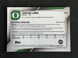 2025 Bowman Chrome University Justius Lowe #166 Black & White Stealth /48 1st - Image 2