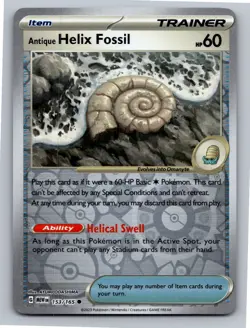 Antique Helix Fossil 153/165 Common 151 Pokemon Reverse Holo Near Mint - Image 1