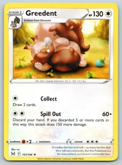 Greedent 151/196 Lost Origin Pokemon NM - Image 1