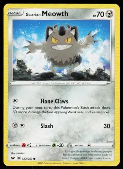 Galarian Meowth 127/202 Common Sword & Shield Pokemon Near Mint - Image 1
