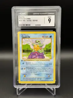 CGC 9 MINT Squirtle 1999 Base Set Shadowless 1st Edition 63/102 Pokemon Card - Image 1