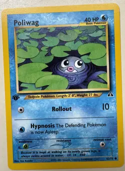 Poliwag 1st Edition 62/75 Neo Discovery WOTC Vintage Pokemon NM - Image 1