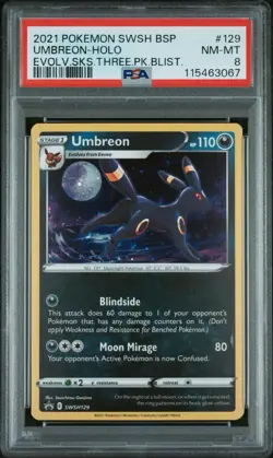 2021 Pokemon Umbreon Holo Black Star Promo SWSH129 PSA 8 - Image 1