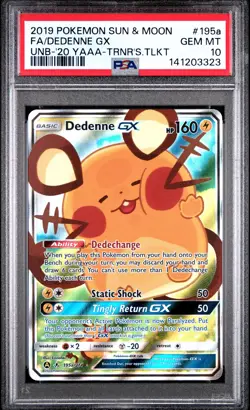 2019 POKEMON SUN & MOON UNBROKEN BONDS #195A FULL ART/DEDENNE GX PSA 10 - Image 1