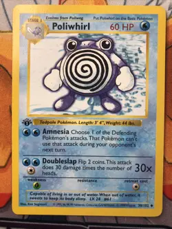 Pokemon TCG Poliwhirl Base Set 38/102 Regular 1st Edition Uncommon - Image 1