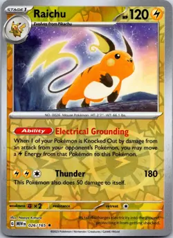 Raichu 026/165 Rare 151 Pokemon Reverse Holo Near Mint - Image 1