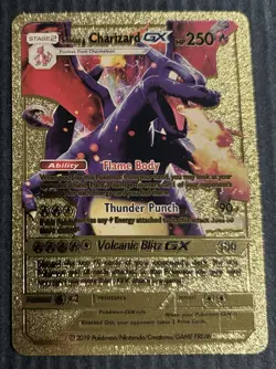 Pokemon Shining Charizard GX 250hp Gold Foil Fan Art Textured Collector Card - Image 1