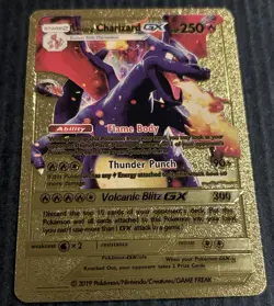 Pokemon Shining Charizard GX 250hp Gold Foil Fan Art Textured Collector Card - Image 2