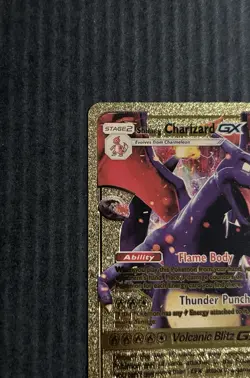 Pokemon Shining Charizard GX 250hp Gold Foil Fan Art Textured Collector Card - Image 4