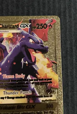 Pokemon Shining Charizard GX 250hp Gold Foil Fan Art Textured Collector Card - Image 5