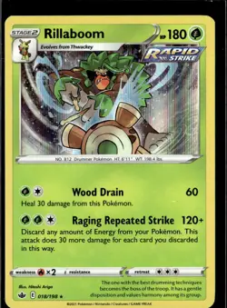 Pokemon Rillaboom 018/198 Chilling Reign Holo Rare 3 Card Lot - Image 1