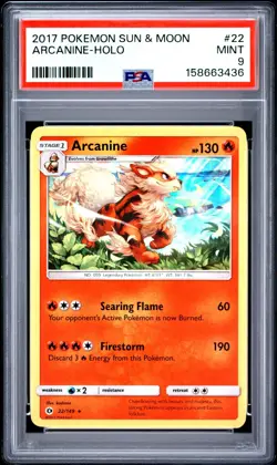 Arcanine #22 - 2017 Pokemon Sun & Moon - Holo PSA 9 - MINT - Image 1