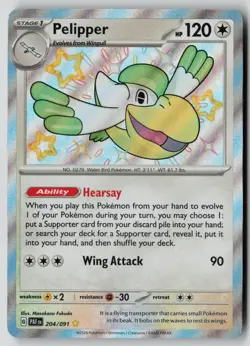 Pelipper 204/091 Shiny Rare Paldean Fates Pokemon NM - Image 1