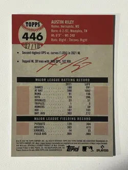 2022 Topps Chrome Platinum Austin Riley True Black Refractor /10 #446 Braves - Image 2