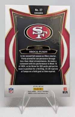 2024 Panini Select Brock Purdy Red and Black Shock #37 San Francisco 49ers NFL - Image 2