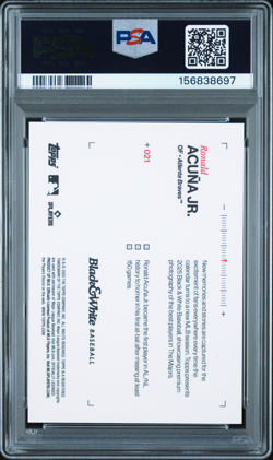 PSA 10 2025 TOPPS BLACK AND WHITE #21 RONALD ACUNA JR. BLUE /50 POP 1 - Image 3