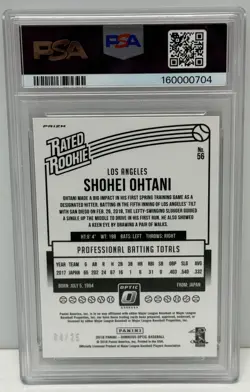 2018 Panini Donruss Optic Shohei Ohtani Rated Rookie Black Holo /25 RC PSA 9 #56 - Image 3