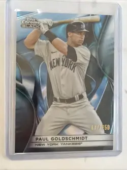 2025 Topps Chrome Black Paul Goldschmidt Yankees #146 Blue Refractor /150 - Image 1