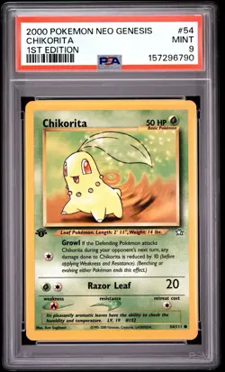 Pokemon 2000 Chikorita 1st Edition 54/111 Neo PSA 9 - Image 1