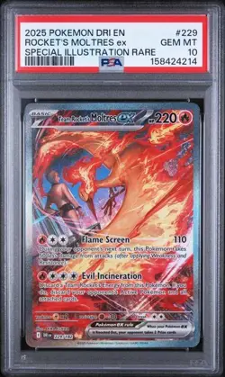 2025 POKEMON DRI EN-DESTINED RIVALS #229 TEAM ROCKET'S MOLTRES EX PSA 10 - Image 1