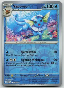 Pokemon Vaporeon 134/165 151 Rare Reverse Holo NM - Image 1