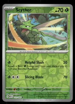 SCYTHER 123/165 UNCOMMON 151 POKEMON REVERSE HOLO NEAR MINT - Image 1