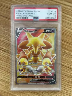 2020 Pokemon SW&SH Vivid Voltage - Alakazam V Full Art 172/185 - PSA 10 Gem Mint - Image 1