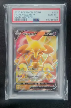 PSA 10 GEM MINT Alakazam V 172/185 Full Art Holo Vivid Voltage Pokemon Card - Image 1