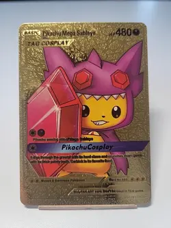 Pikachu Mega Sableye Hp480 Tag Cosplay Gold Foil Fan Art Collector Pokemon - Image 1