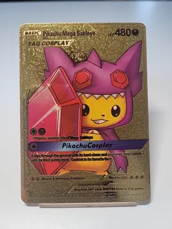 Pikachu Mega Sableye Hp480 Tag Cosplay Gold Foil Fan Art Collector Pokemon - Image 2