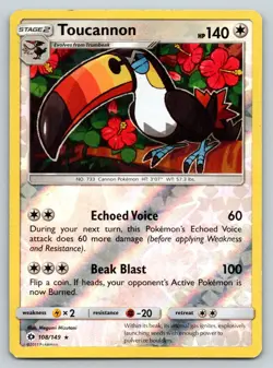 TOUCANNON 108/149 R SM BASE SET POKEMON REVERSE HOLO MP MIZUTANI - Image 1