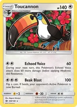 TOUCANNON 108/149 R SM BASE SET POKEMON REVERSE HOLO MP MIZUTANI - Image 4