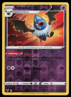 Swoobat 074/185 Uncommon Vivid Voltage Pokemon Reverse Holo Lightly Played - Image 1