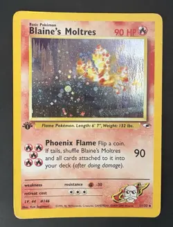 1st Edition Blaine's Moltres Pokemon Gym Heroes Holo Rare 1/132 - Image 1