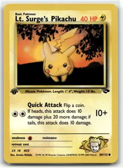 Lt. Surge's Pikachu 84/132 Common Gym Challenge Pokemon 1st Edition NM/M - Image 1